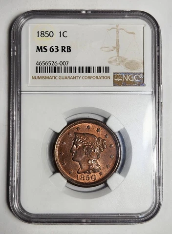 1850 P Braided Hair Cent NGC MS-63 RB Cover