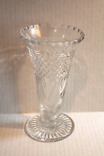 Vintage Clear Diamond Cut Glass 6.5" Flower Vase