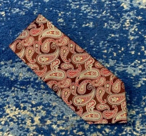 Corbata de seda de cachemira roja gris plateada amarilla cachemira Tom James Borgoña - Imagen 1 de 4
