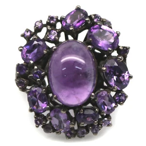 925 Plata de Ley Oro Negro 10 x 14 Mm. Morado Anillo de Amatista Talla 8.75 - Imagen 1 de 4