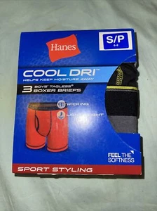 Boys Hanes Cool Dri 3 Pair Boys Tagless Boxer Briefs Small (6-8) - Picture 1 of 1