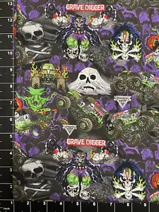 Tina SCRAP 8"x21" Halloween Monster Truck Skull Flame Grave Creepy Cotton Fabric - Picture 1 of 1
