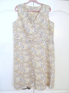LL Bean Womens Linen Blend Summer Dress Sz 18 2X Sleeveless Floral Pintuck - Picture 1 of 8