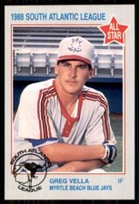 1988 Grand Slam South Atlantic League All-Stars Greg Vella Myrtle Beach Blue