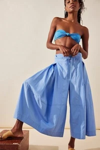 Free People Go To Town Culotte Trousers Wide Leg Relaxed Fit Blue Size XS BNWT - Picture 1 of 2