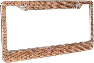 1 LUXURY GOLD Champagne Crystal License Plate Frame Caps Made with Swarovski - Image 1 of 4