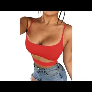 Women's Sexy Basic Slim Fit Spaghetti Strap Cut Out Crop Top - Picture 1 of 8