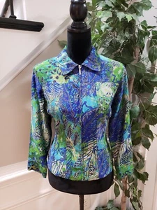 Ruby Rd. Womens Multicolor Rayon Long Sleeve Collared Full Zip Jacket Size 8 - Picture 1 of 11