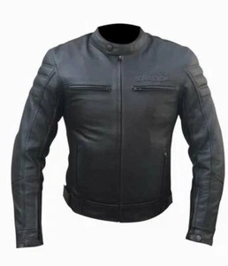 Giubbino Giacca Pelle Moto Vintage Nero Lion Protezioni CE Rimovibili BIESSE - Picture 1 of 2