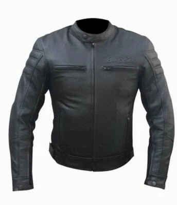 Giubbino Giacca Pelle Moto Vintage Nero Lion Protezioni CE Rimovibili BIESSE