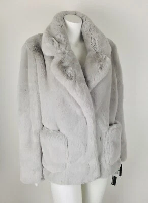 Chaqueta de piel sintética para mujer Ellen Tracy nueva con etiquetas bolsillos grandes forrados gris plateado Foto 1 de 4