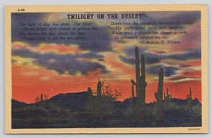 Twilight On The Desert Poem Saguaro Sunset Arizona AZ Postcard - Picture 1 of 2