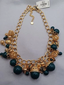 Talbots Green & Gold Charm Necklace Owl, Acorn, Porcupine, etc New MSRP $79 - Picture 1 of 9