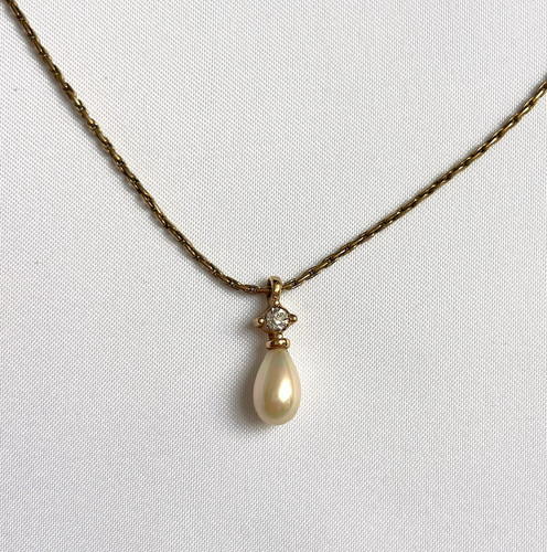 Collana Christian Dior goccia perle oro catena cristallo vintage anni 80 autentica