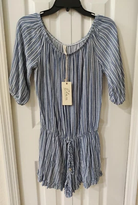 Mameluco para mujer Elan azul y blanco fuera del hombro manga corta talla mediana nuevo con etiquetas Foto 1 de 4