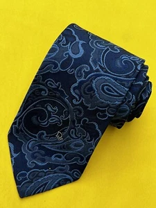 Authentic CHRISTIAN DIOR Paisley Design On Navy Blue Polyester Silk Necktie Tie - Picture 1 of 13