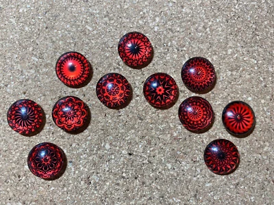 Set of 11 RED MANDALA CABOCHON bulletin board pushpins/thumbtacks, or magnets - Image 1 of 4