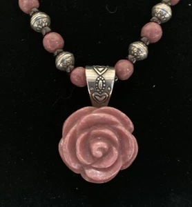 Carolyn Pollack Sterlingsilber Rhodonit geschnitzte Rose Anhänger Perlenkette - Bild 1 von 12