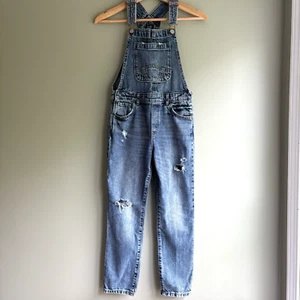 GAP Kids Girls Denim Overalls Jeans Size Large Distressed Cotton - Picture 1 of 8