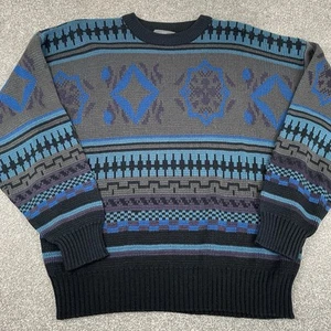 Sir William Fair Isle Geometric Pullover Herren L Chunky 90s Acryl Vintage Opa - Bild 1 von 5