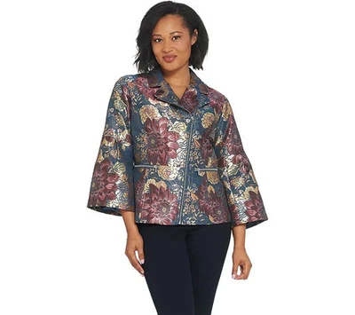 Isaac Mizrahi Live! Chaqueta Edición Especial Nueva Sin Etiquetas Floral Jacquard Manga Campana Talla 2 Foto 1 de 4