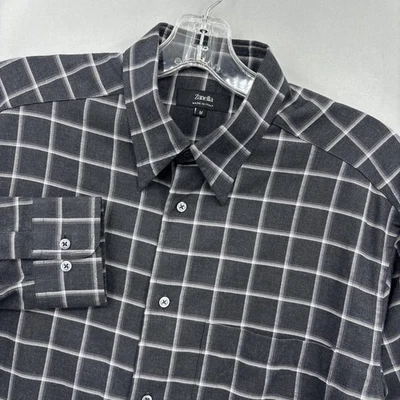 Zanella Shirt Mens Medium Gray Windowpane Button Down Flannel Italy Long Sleeve - Image 1 of 4