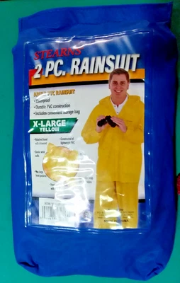 Stearns 2 PC Adult PVC Rainsuit  Yellow  XL waterproof ,hood - Image 1 of 3