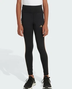 Adidas Girls 3-STRIPE CELL PHONE POCKET COZY LEGGINGS In Black Size M (10/12) - Picture 1 of 8