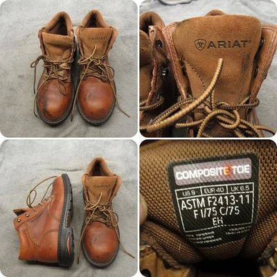 Botas de trabalho femininas Ariat Macey 9 couro marrom biqueira composta com cadarço combate - Imagem 1 de 4