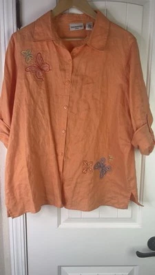 Camisa Breckenridge Mujer Manga Redonda Embellecida 1X Mariposas Lino Naranja Foto 1 de 4