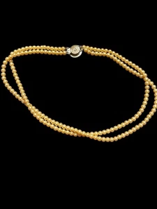 Vintage Creme Halskette Doppelstrang Kunstperlen Halskette - Bild 1 von 5