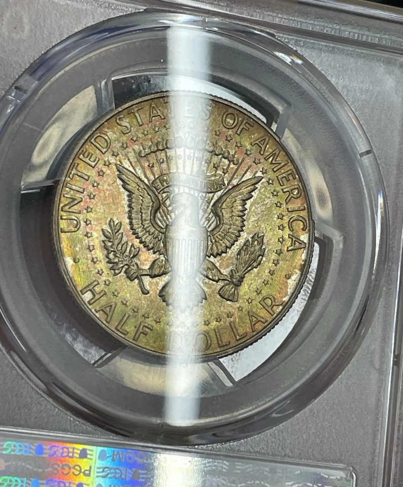 Rainbow Toned 1967 JFK KENNEDY HALF Dollar PCGS MS63 - Image 1 of 4
