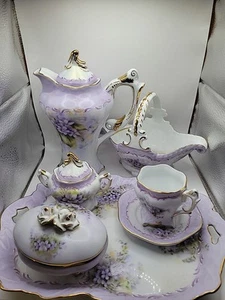 Porcelain Tea Set China Lavendar Flowers 6 Pieces - Picture 1 of 12
