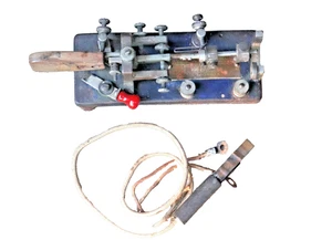 EARLY VIBROPLEX "BLUE RACER" TELEGRAPH KEY & PLUG, AS FOUND, BLUE BASE, 1920's - Afbeelding 1 van 10