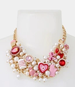 BETSEY JOHNSON BAKING CHARMS SHAKER COLLAR STATEMENT NECKLACE PINK 2025 NWT - Picture 1 of 5