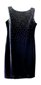 ROBBIE BEE NWT $69 Black Velvet Rhinestones Sleeveless Dress Stretch Size 10P - Picture 1 of 12