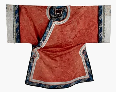 Antique Chinese Qing Silk Red Robe Heavy Embroidery On All Trims Good Condition - Image 1 of 4