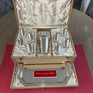 COCKTAIL BAR SERVICE METALL VERSILBERT SEHR SCHÖNER ZUSTAND ERHABEN ORIGINAL SCHATULLE - Bild 1 von 15