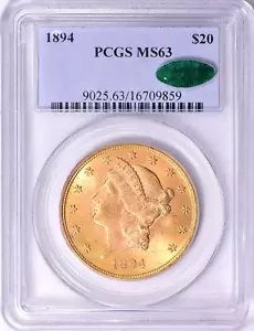1894 $20 Gold Double Eagle Liberty PCGS 63 CAC Free Shipping USA Only (48) - Picture 1 of 1