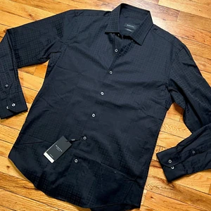 Bugatchi Textured Button Down Shirt Geometric Black NWT $179 Size 15.5x34/35 - Picture 1 of 10