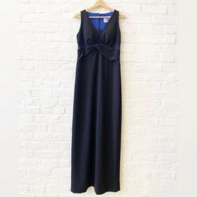 JS Collections || Mesh Inset Cutouts Gown Black Blue Lining 6 - Image 1 of 4