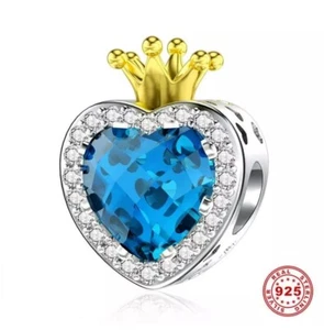 Charm Anhänger passt zu Pandora Armband 925 Sterling Silber Herz Krone E45 - Bild 1 von 7