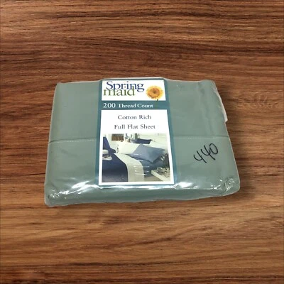 Springmaid Aqua Blue Full Flat Cotton Rich 200 Thread Count - Image 1 of 3