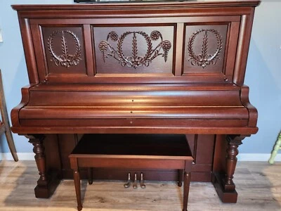 Piano, Beautiful Antique Upright Kimball, old-growth timber, mahogany finish - Image 1 of 3