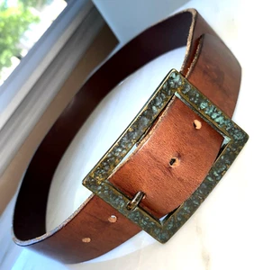 Banana Republic England Y2K Vintage Leather Brown Belt Patinated Buckle M EUC - Picture 1 of 9