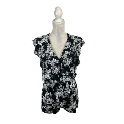 Mameluco floral envolvente sintético Joe Benbasset manga aleteada negro blanco lirio verano M Foto 1 de 4