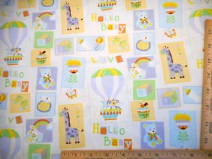 Nursery Fabric By Yard Animal Toy Baby Patch Yellow Blue White Cotton #B C - Picture 1 of 2