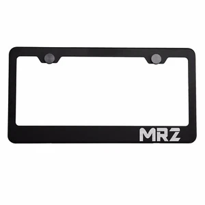 Matte Black License Plate Frame Silver MR2 Laser Etched Metal Screw Cap - Picture 1 of 8