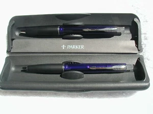 NEW PARKER FRONTIER TRANSLUCENT INDIGO BALLPOINT PEN & PENCIL SET MADE IN UK - Picture 1 of 1