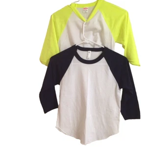 2/Lot Original American Apparel Unisex Kids/Youth-Sz 8  Baseball T-shirt USA - Picture 1 of 7
